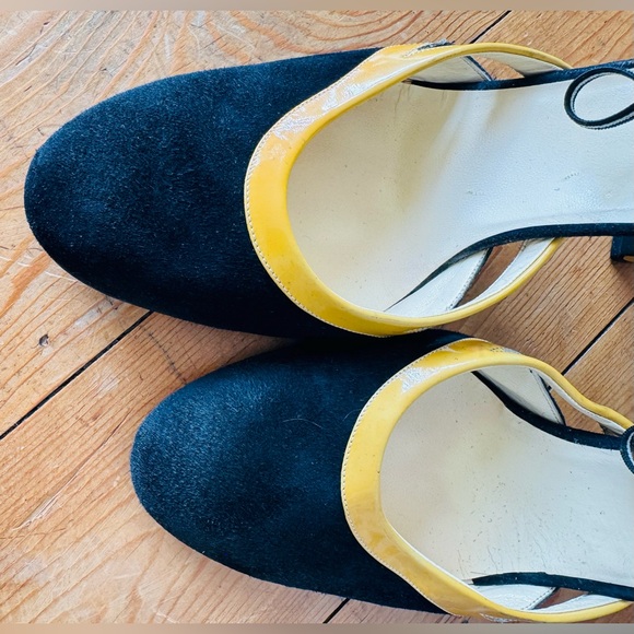 PRADA Black Suede Yellow Patent Block Heel Slingback Sandals 9.5-10/ EU 40 - Picture 3 of 8